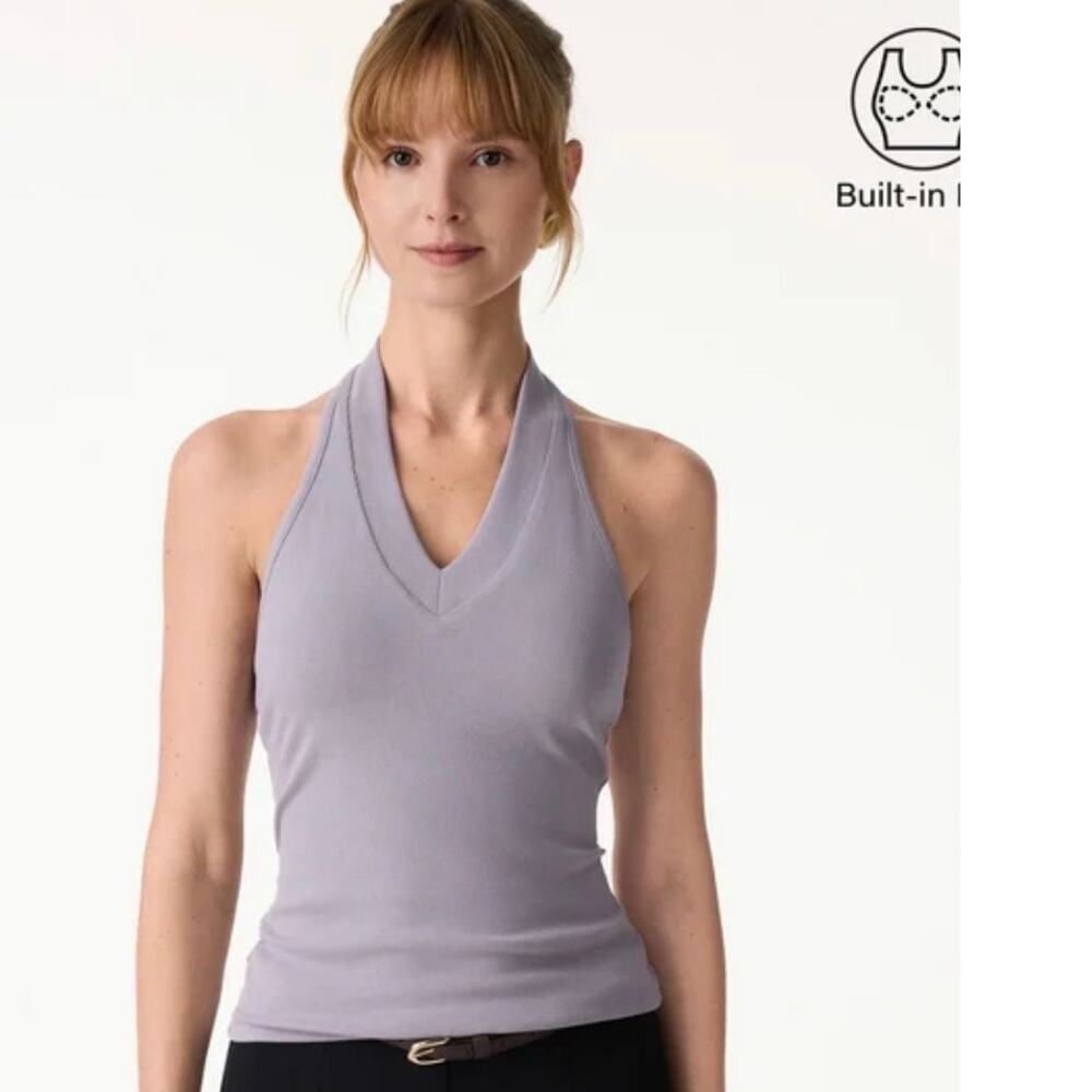 OGL Move Plantive Halter Neck Open Back Bra Tank Top Size M Glossy Grape New